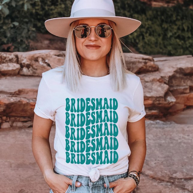 Bridesmaid Teal Personalised Matching Bridal Party T-Shirt (Creator Uploaded)