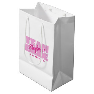 Bridesmaid Team Bride Wedding Custom Name Pink Medium Gift Bag