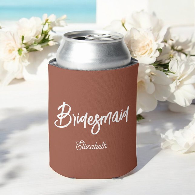 Bridesmaid Terracotta Wedding Brown  Can Cooler (Creator Uploaded)