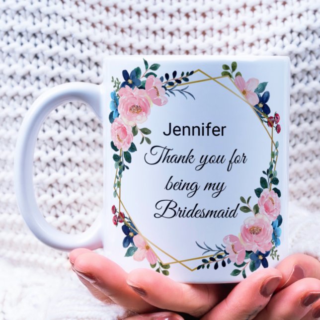  bridesmaid thank you botanical wreath wedding  coffee mug (Creator Uploaded)