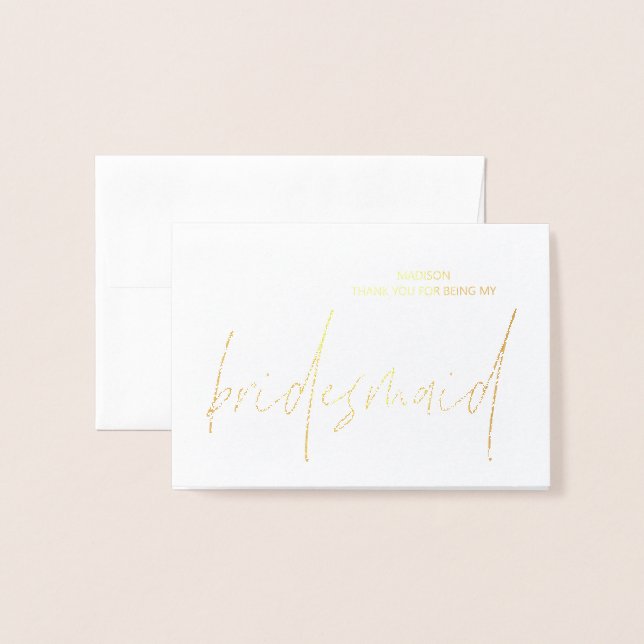 Bridesmaid Thank You Cards Bridal Party Gifts Foil (Front With Envelope)