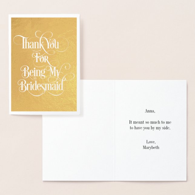 Bridesmaid Thank You Gold Foil Card (Display)