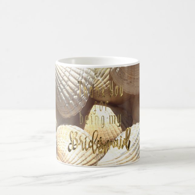 Bridesmaid Thank You Gold Typography Sea Shells Coffee Mug (Center)