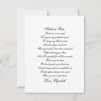 Bridesmaid Thank You Script Poem Card