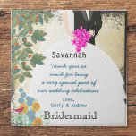 Bridesmaid Thank You Tile Gown with Tree Swirls<br><div class="desc">A Special Personalised Custom Tile Gift to Say Thank You to your Bridesmaids Whimsical Tree and Bridesmaid Gown</div>