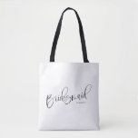 Bridesmaid Tote Bag Black White Sweet Calligraphy<br><div class="desc">Modern bridesmaid tote bag with black handles. Sweet calligraphy with personalised name on both front and back. Designed by Kimberly Brett.</div>