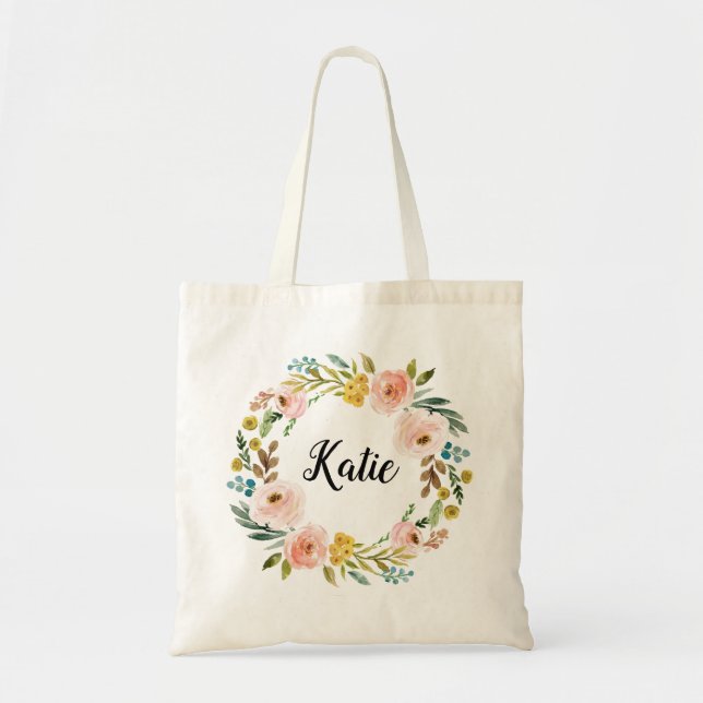 Bridesmaid Tote Bag Proposal Custom Wreath Flowers (Front)