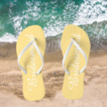 Bridesmaid Trendy Buttercup Yellow Colour Flip Flops<br><div class="desc">Gift your wedding bridesmaids with these stylish bridesmaid flip flops that are a trendy,  buttercup yellow colour along with white,  stylised script to complement your similar wedding colour scheme. Select foot size along with other options. You may customise your flip flops to change colour to your desire.</div>