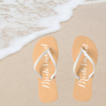 Bridesmaid Trendy Peach Colour Flip Flops<br><div class="desc">Gift your wedding bridesmaids with these stylish bridesmaid flip flops along with white,  stylised script that are a trendy peach colour to complement your similar wedding colour scheme. Select foot size along with other options. You may customise your flip flops to change colour to your desire.</div>