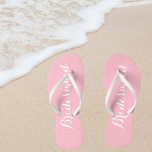 Bridesmaid Trendy Pink Colour Flip Flops<br><div class="desc">Gift your wedding bridesmaids with these stylish bridesmaid flip flops that are a trendy,  pink colour along with white,  stylised script to complement your similar wedding colour scheme. Select foot size along with other options. You may customise your flip flops to change colour to your desire.</div>