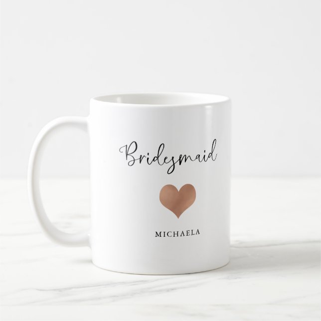 Bridesmaid | Trendy Script and Heart Coffee Mug (Left)