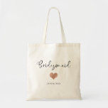 Bridesmaid | Trendy Script and Heart Tote Bag<br><div class="desc">This beautiful,  stylish tote for your bridesmaid features trendy handwritten script in black,  with a little faux rose gold look heart and a spot for her name.</div>