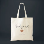Bridesmaid | Trendy Script and Heart Tote Bag<br><div class="desc">This beautiful,  stylish tote for your bridesmaid features trendy handwritten script in black,  with a little faux rose gold look heart and a spot for her name.</div>