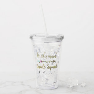 Bridesmaid Tribal Floral Arrow Gold Wedding Acrylic Tumbler