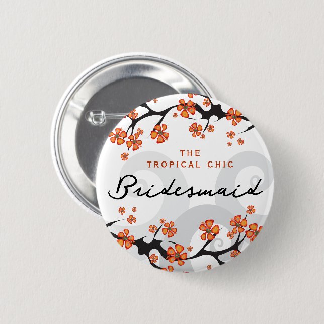 BRIDESMAID Tropical Flower Swirls Wedding Name Tag 6 Cm Round Badge (Front & Back)