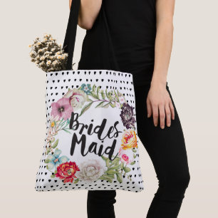Bridesmaid Typography Watercolor Rose Wreath Tote Bag
