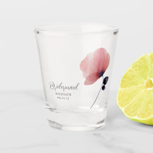 Bridesmaid Watercolor Blush Poppy Personalised  Shot Glass