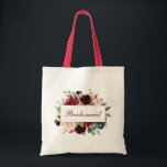 Bridesmaid Watercolor Burgundy Blue Floral R Tote Bag<br><div class="desc">Bridesmaid Watercolor Burgundy Marsala Blue Floral Tote Bag - Red Handle</div>
