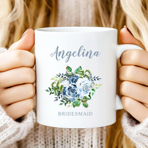 Bridesmaid Watercolor Floral Dusty Blue Wedding Coffee Mug