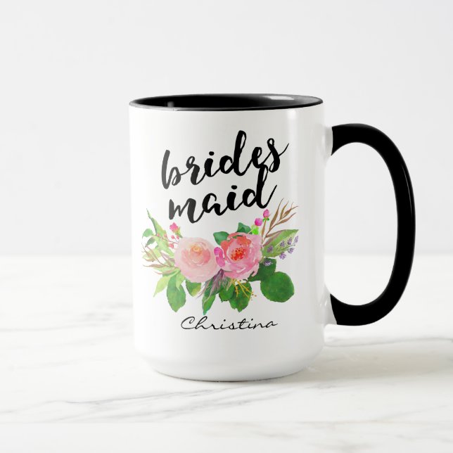 Bridesmaid Watercolor Floral Personalised Mug (Right)