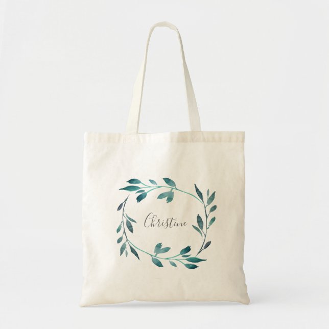 bridesmaid watercolor greenery tote bag (Front)