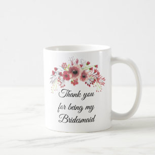 Bridesmaid Watercolor Pink Flower Bouquet Mug