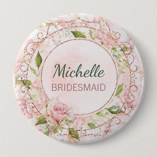 Bridesmaid Watercolor Rose Gold Pink Floral 10 Cm Round Badge