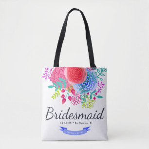 Bridesmaid Watercolor Script Floral Tote Bag