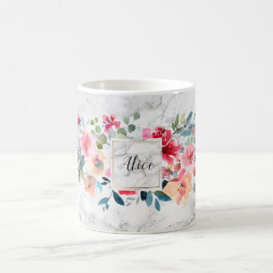 Bridesmaid Watercolor Spring Flowers Marble Coffee Mug