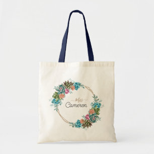 Bridesmaid Watercolor Succulents Floral Tote Bag