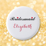 Bridesmaid Wedding Bridal Bachelorette Party White 3 Cm Round Badge<br><div class="desc">Beautiful,  elegant,  fun,  cool,  custom,  personalised,  stylish round pinback button for the bridesmaid for bridal shower,  bachelorette party,  wedding party.</div>