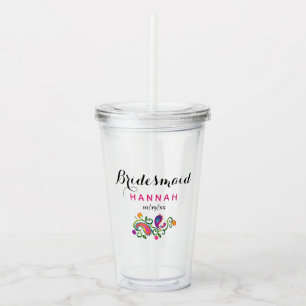 Bridesmaid Wedding Colourful Pink Paisley Floral Acrylic Tumbler