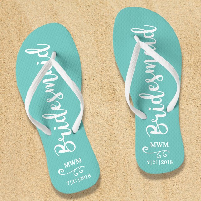 Bridesmaid Wedding Favor Name or Monogram Script Flip Flops (Creator Uploaded)