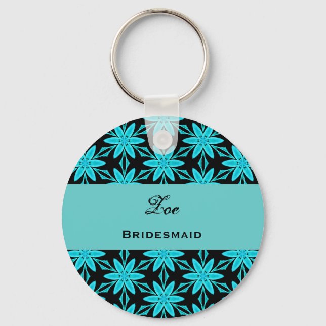 Bridesmaid Wedding Favour Aqua Flowers V0447 Key Ring (Front)