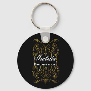 Bridesmaid Wedding Favour Black Gold Ornate B029 Key Ring