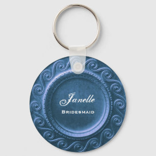 Bridesmaid Wedding Favour Blue Curlicue Frame B035 Key Ring