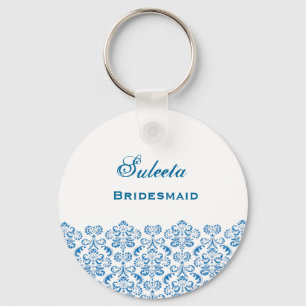 Bridesmaid Wedding Favour Blue Damask Lace B039 Key Ring