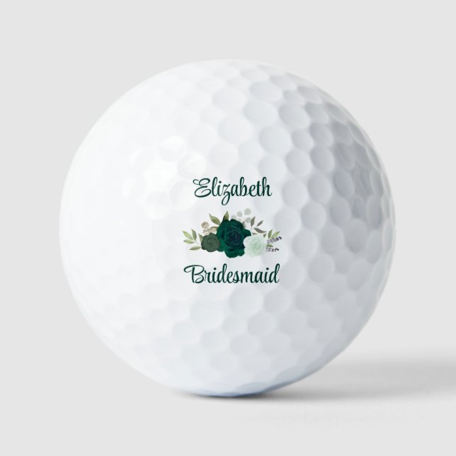 Bridesmaid Wedding Favour Emerald Green Roses Golf Balls (Front)