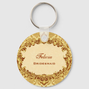 Bridesmaid Wedding Favour Gold Vintage Damask G305 Key Ring