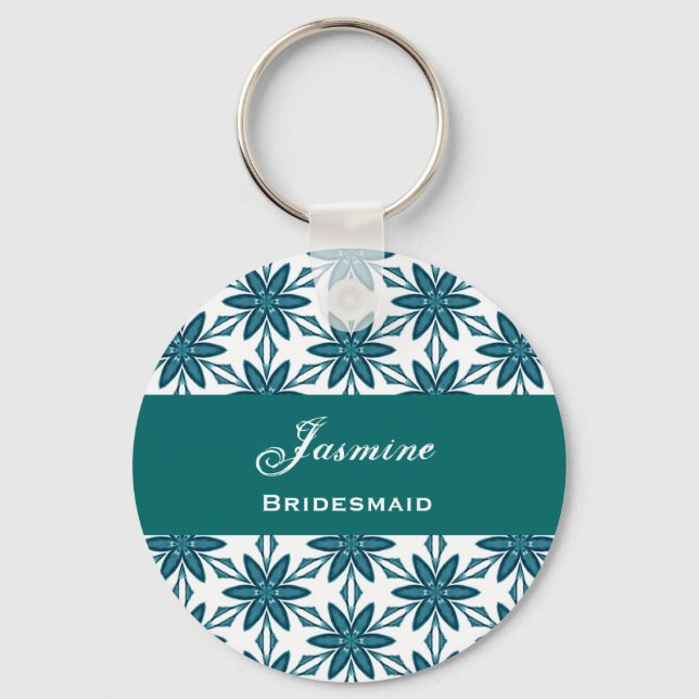 Bridesmaid Wedding Favour Green Star Flowers V025 Key Ring (Front)