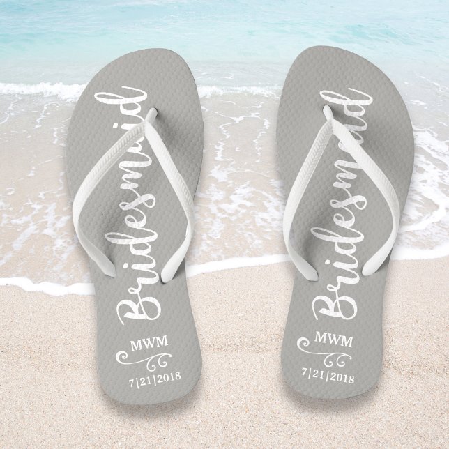 Bridesmaid Wedding Favour Name or Monogram Grey Flip Flops (Creator Uploaded)