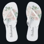 Bridesmaid Wedding Favour Pink Floral Eucalyptus Flip Flops<br><div class="desc">These personalised pink floral eucalyptus bridesmaid flip flops will make the perfect wedding party favour for all your bridesmaids.  Bridesmaid text can be changed to Maid of Honour or any other text of your choice.</div>