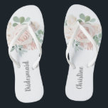 Bridesmaid Wedding Favour Pink Floral Eucalyptus Flip Flops<br><div class="desc">These personalised pink floral eucalyptus bridesmaid flip flops will make the perfect wedding party favour for all your bridesmaids.  Bridesmaid text can be changed to Maid of Honour or any other text of your choice.</div>