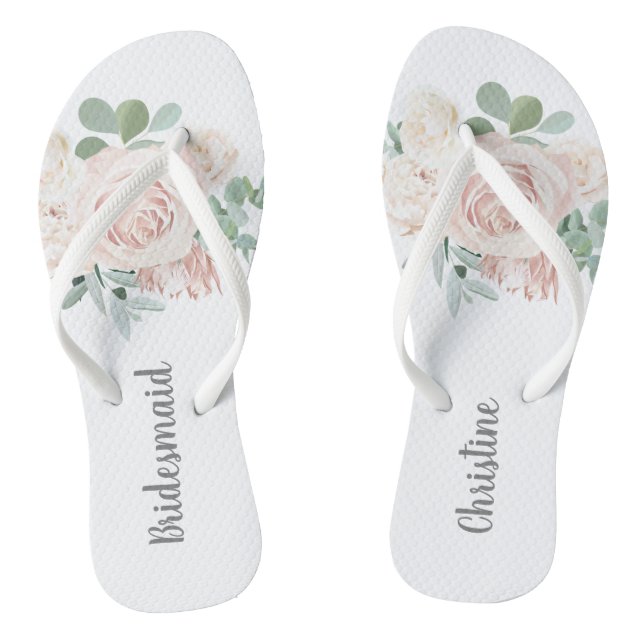 Bridesmaid Wedding Favour Pink Floral Eucalyptus Flip Flops (Footbed)