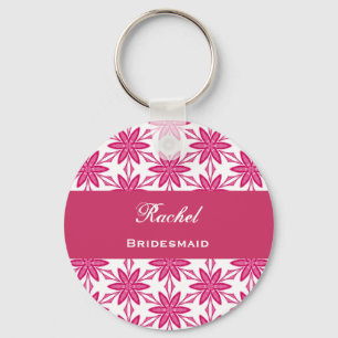 Bridesmaid Wedding Favour Pink Star Flowers V023 Key Ring