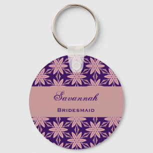 Bridesmaid Wedding Favour Purple Star Flowers V028 Key Ring