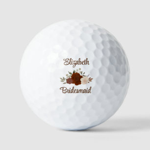 Bridesmaid Wedding Favour Rust Orange Roses Golf Balls