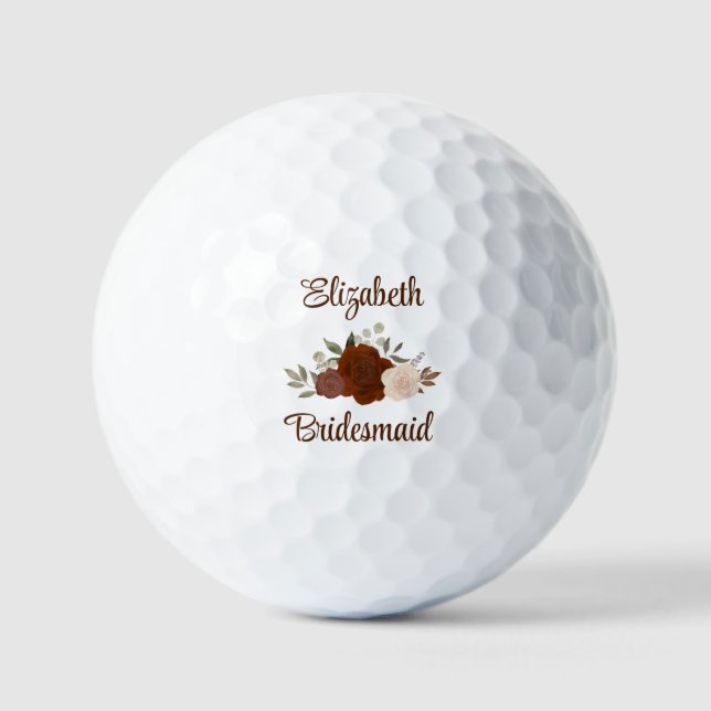 Bridesmaid Wedding Favour Rust Orange Roses Golf Balls (Front)