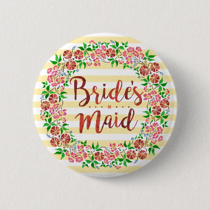 Bridesmaid Wedding Floral Watercolor Stripes Cute 6 Cm Round Badge
