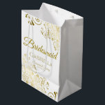 Bridesmaid Wedding Gift Bag - Medium<br><div class="desc">This beautiful gift bag is designed as a wedding gift or favor bag for Bridesmaids. Designed to coordinate with our Gold Foil Elegant Wedding Suite, it features a gold faux foil flourish border with the text "Bridesmaid" as well as a place to enter her name, the couple's name, and the...</div>